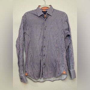 Luchiano Visconti Men's Blue Everyday White Navy Plaid Long Sleeve Shirt‎ Size M
